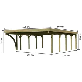 Karibu Classic Doppel 3 Set 5,4 x 7,78 m kdi inkl. 1 Einfahrtsbogen und Stahldachplatten