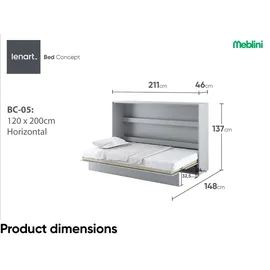 meblini Bed Concept 120 x 200 cm Grau