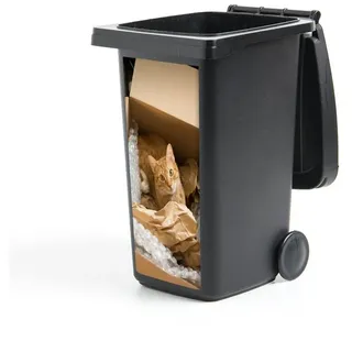 MuchoWow Wandsticker Katze - Box - Rot (1 St), Mülltonnen-Aufkleber, Mülleimer, Mülltonne, Sticker, 38x80 cm bunt 38 cm x 80 cm x 0.1 cm