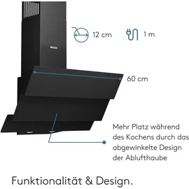 Wiggo B643 Dunstabzugshaube 60cm kopffrei I Abluft Umluft Dunstabzug 615m3/h - Touch-Display 4 Stufen I Energieeffizienzklasse B Schräghaube inkl... - schwarz