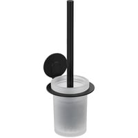 Wenko Turbo-Loc® WC-Garnitur Bivio Black matt, Wandhalter aus Aluminium, Einsatz aus Glas, inkl. WC-Bürste, Befestigen ohne Bohren, Schwarz