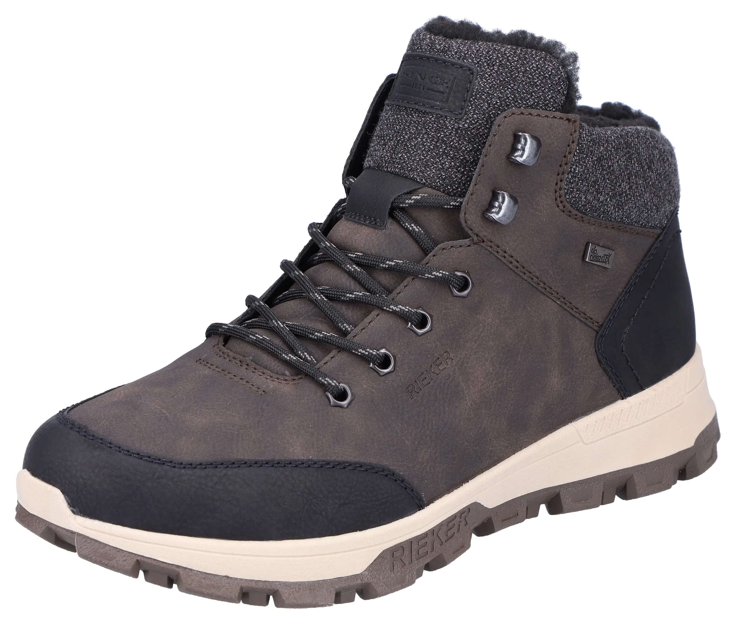 Winterboots RIEKER Gr. 46, braun (braun, kombiniert) Herren Schuhe mit komfortabler SoftFoam-Innensohle, Freizeitschuh, Schnürschuh