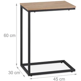 Relaxdays Beistelltisch in C-Form, HBT 60 x 30 x 45 cm, Sesseltisch zum Unterschieben, Metall & Holzoptik, schwarz/braun