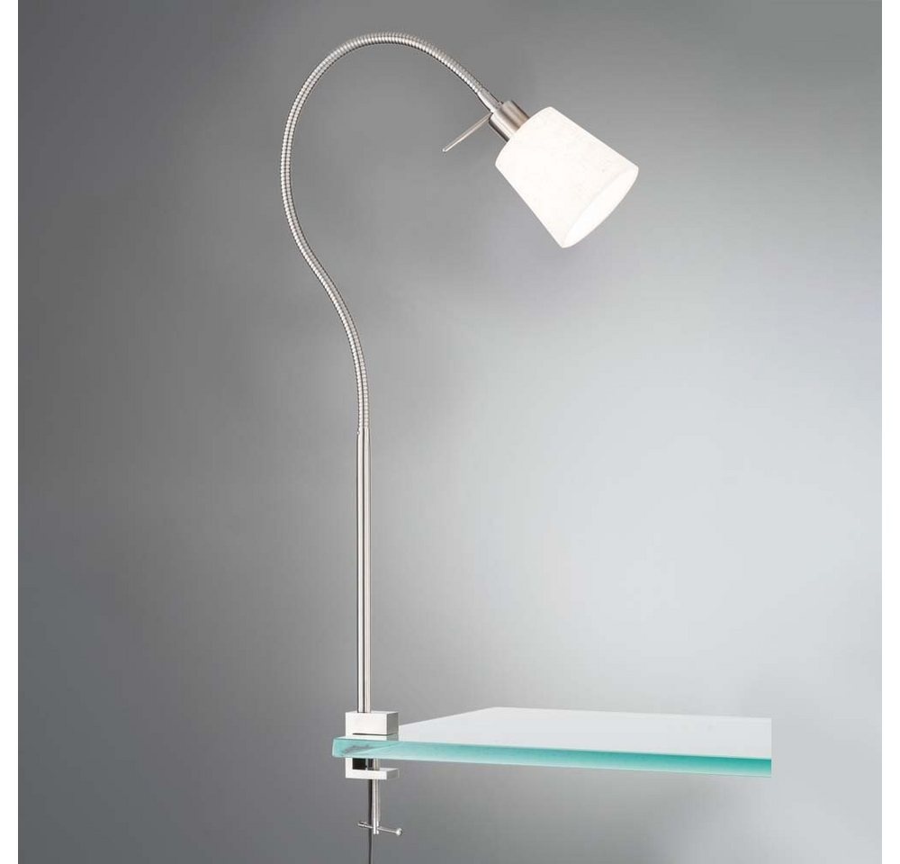 etc-shop LED Tischleuchte, Leuchtmittel nicht inklusive, Tischleuchte Klemmstrahler Schreibtischleuchte flexibel Textil silberfarben