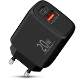 USB C Ladegerät/Netzteil für iPhone 17/Pro Max/17 Air/16/15/14/13/12/11/SE/16e, 20W USB C Stecker 2-Port (PD/QC3.0), Handy Schnellladegerät/Ladeadapter für Samsung S25/S24/S2