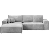 bromarkt Ecksofa PABLO Schlaffunktion Bettkasten L-Form 294x185x85cm Hellgrau Links - Hellgrau