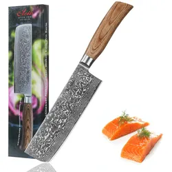 Nakiri Messer I 18 cm Klinge aus 67 Lagen Damaststahl I Pakkaholzgriff