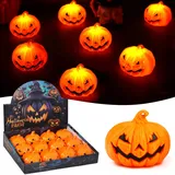 MTINRNI Halloween Deko Kürbis Licht,12 Stück LED Kerzen,LED Teelichter,LED Lämpchen Teelicht,Kürbis Teelichter LED,Aufhängbar Kürbis Lichter LED mit Grimasse,für Ostern Halloween Dekoration.