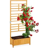 Relaxdays Rankgitter mit Pflanzkasten, hoch, rechteckiger Holz Blumenkasten mit