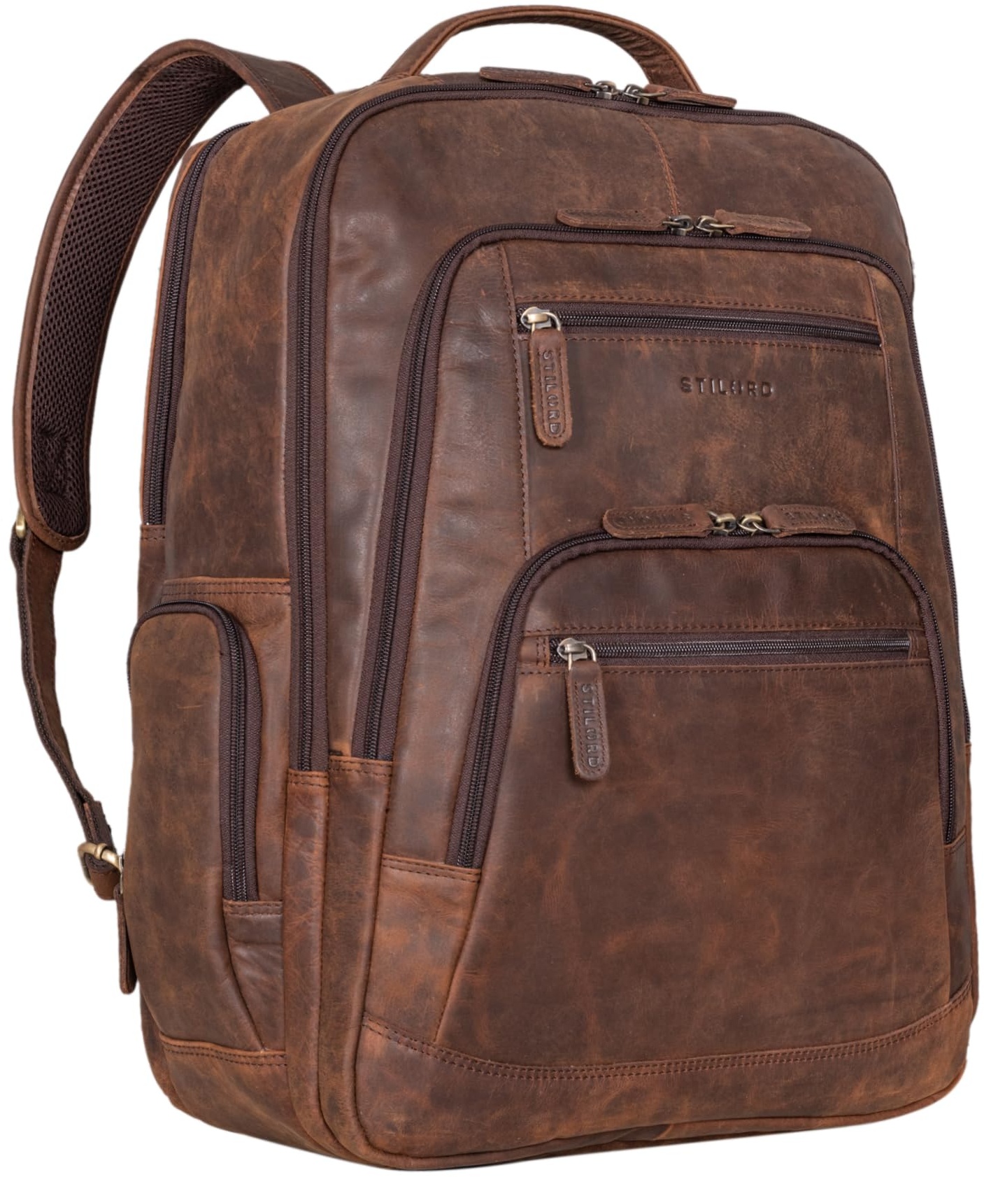 STILORD 'Igor' Lederrucksack Groß Damen und Herren Laptoprucksack 18 Zoll Leder Daypack Vintage Tagesrucksack Studenten Rucksack, Farbe:Zamora - braun