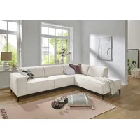 Places of Style Ecksofa Lorcan, mit schwarzen Metallfüßen, Lederoptik und in weichem Strukturstoff beige