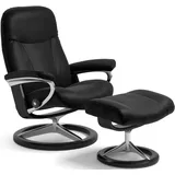 Stressless Stressless® Relaxsessel »Garda«, (Set, Relaxsessel mit Hocker), mit Hocker, mit Signature Base, Größe M, Gestell Schwarz schwarz