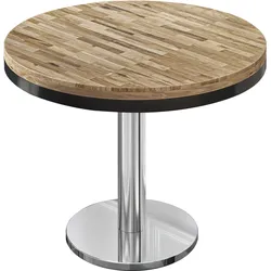 MN | Bistro Massiv Tisch | Rund | Ø 80 x 77 cm | Eiche / Edelstahl