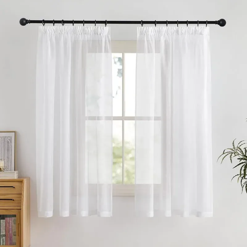 PONY DANCE Transparente Leinenoptik Vorhänge mit Bleistiftfalten, 2 Paneele B140 x L175 cm (B55 x L69 Zoll), Weiß