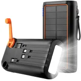Revolt Kurbel-Dynamo-Solar-Powerbank, 30.000 mAh, PD 20 W, Super Charge, LED