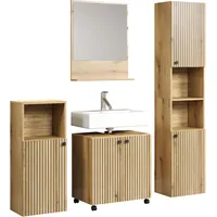 WELLTIME »Amrum Waschbeckenunterschrank Spiegel Hochschrank Badschrank«, (Komplett-Set, 4 St.),