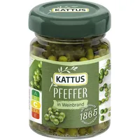 Kattus - Grüner Pfeffer in Weinbrand | Ganzer, eingelegter Pfeffer zum Würzen von Saucen | 50 g im Glas