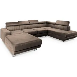masseno Eckcouch Polyester U-Form mit Schlaffunktion 2-Sitzer Beige