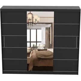 fabryka mebli idczak Schwebetürenschrank Kleiderschrank Schrank mit Spiegel 250cm Schwarz/Schwarz Alba - Schwarz
