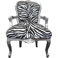 Casa Padrino Barock Salon Stuhl Zebra / Silber