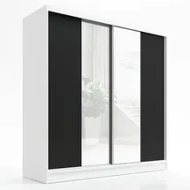 A&J MöbelLand Schwebetürenschrank SOLO 200 x 215 x 59,5 cm Weiß/Schwarz