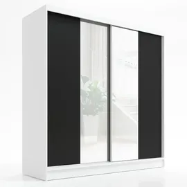 A&J MöbelLand Schwebetürenschrank SOLO 200 x 215 x 59,5 cm Weiß/Schwarz