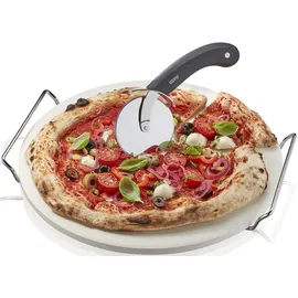GEFU Pizzastein DARIOSO rund 33 cm mit Gestell und Pizzaschneider