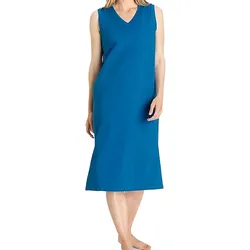 OTTO Damen Midi-Kleid mit V-Ausschnitt Sommer-Kleid schlichtes Baumwoll-Kleid 39138853 Blau - 36