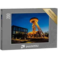 puzzleYOU Puzzle Alter Förderturm, beleuchtet bei Nacht, 200 Puzzleteile, puzzleYOU-Kollektionen