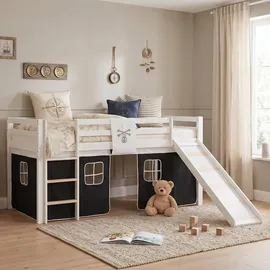 Homestyle4u Hochbett Pirat 90 x 200 cm Kiefer massiv weiß