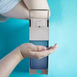 Relaxdays Desinfektionsspender, 2er Set, 1000 ml, Eurospender für Desinfektionsmittel & Seife, Wandmontage, Silber/weiß