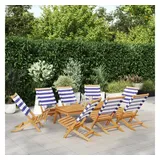 vidaXL Gartenstühle 8 Stk. Klappbar Blau Weiß Stoff Massivholz