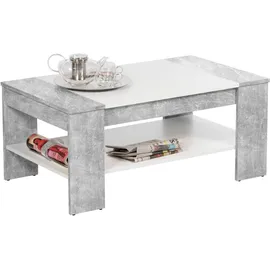 Stolkom "Finley mit Ablageboden, Eiche Sonoma Weiß, BxHxT 100x44x58 cm", grau (grau, beton, weiß), Tische, Schubladenfront mit Lamellen-Optik, Couchtisch rollbar