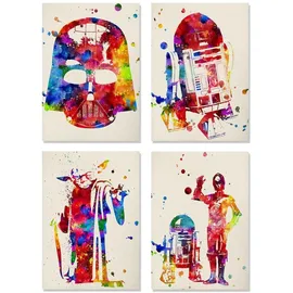 Nacnic POSTER set mit 4 star wars film darth vader, yoda, r2-d2 und c3po A4 Rahmenlos