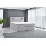 Möbel Punkt Boxspringbett KUBA mit Bettkasten Visco Topper LED 180 x 200 cm Samtstoff Grau Bett Bettkasten