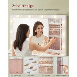 VASAGLE Schminktisch mit LED-Beleuchtung, Frisiertisch mit Spiegel, Schmuckschrank, Steckdosenleiste,modern