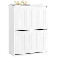 SoBuy Schuhkipper mit 2 Klappen Schuhschrank Weiß Holzwerkstoff, 61x81x26