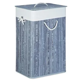 Relaxdays Wäschekorb Bambus, mit Deckel, rechteckig, XL, 83 L, faltbarer Wäschesammler, HBT: 65,5 x 43,5 x 33,5 cm, grau