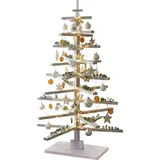 Mendler Deko-Weihnachtsbaum HWC-H77, 3D-Christbaum Weihnachtsdekoration, Shabby-Look Tannenholz verstellbar 130x82x82cm - weiß