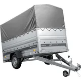 Leichter Anhänger auf Blattfedern 264x125 UNITRAILER FORCE 264/R KIPP mit BIS-Seitenwänden, H-800-Rahmen und grauer Plane