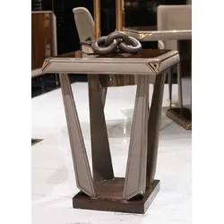 Casa Padrino Luxus Beistelltisch Dunkelbraun / Grau / Kupfer - Quadratischer Massivholz Tisch - Wohnzimmer Möbel - Wohnzimmer Einrichtung - Luxus Möbel - Luxus Einrichtung - Luxus Qualität