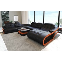 Sofa Dreams Wohnlandschaft Leder Sofa Elegante XXL Form Ledersofa Couch, wahlweise mit Bettfunktion orange|schwarz