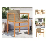 vidaXL Gartenstühle 2 Stk. Beige Poly Rattan und Massivholz