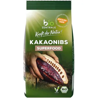 biozentrale Kakaonibs | 200 g Bio Superfood | zuckerarme, geröstete Kakaobohnenstückchen | zum Verfeinern von Müslis, Smoothies und mehr