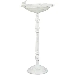 Relaxdays Vogeltränke Gusseisen, Vogelbad mit Ständer, Wildvogeltränke für Garten, antikes Design, 74,5 cm hoch, weiß