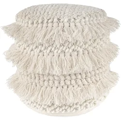 Pouf KAYOOM "Bohist 325 35cm x 35cm, Strukturen mit Fransen und Quasten", beige (natural), B:35cm H:35cm T:35cm, Vlies, Baumwolle, Poufs, handgefertigt, Unikat, sehr gut kombinierbar, vielfältig im Einsatz