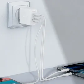 OEM Acefast 2W1 Netzwerk-Ladegerät 2x Usb C / Usb 65w Pd, Qc 3.0+Kabel Weiß