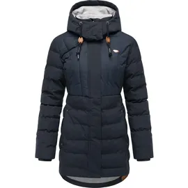 Ragwear Damen Wintermantel Warmer wasserdichter Steppmantel lang mit Kapuze Ashanta Block Navy Gr. XL - XL