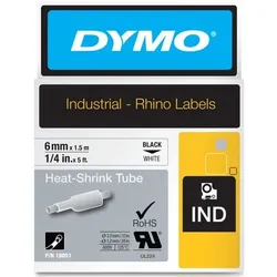DYMO Heißschrumpfschlauch RHINO 18051 Schwarzer Druck auf Weiß  6 mm x 1,5 m