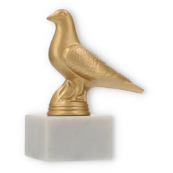 Pokal Kunststofffigur Taube goldmetallic auf weißem Marmorsockel 13,8cm